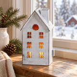 Tealight Holder8" Tin House Tealight Candle Holder in Rustic White WashCandle HolderChristmasSaving Shepherd