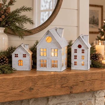 Tin House Candle Holder SetTin House Christmas Village Candle Holder SetCandle HoldersChristmasSaving Shepherd