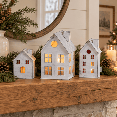 Tin House Candle Holder SetTin House Christmas Village Candle Holder SetCandle HoldersChristmasSaving Shepherd