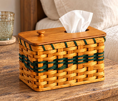 Tissue Box HolderWood-Splint Double Tissue Box Basket with Lid | Amish MadeAmerican-HandcraftedAmish-HandwovenSaving Shepherd