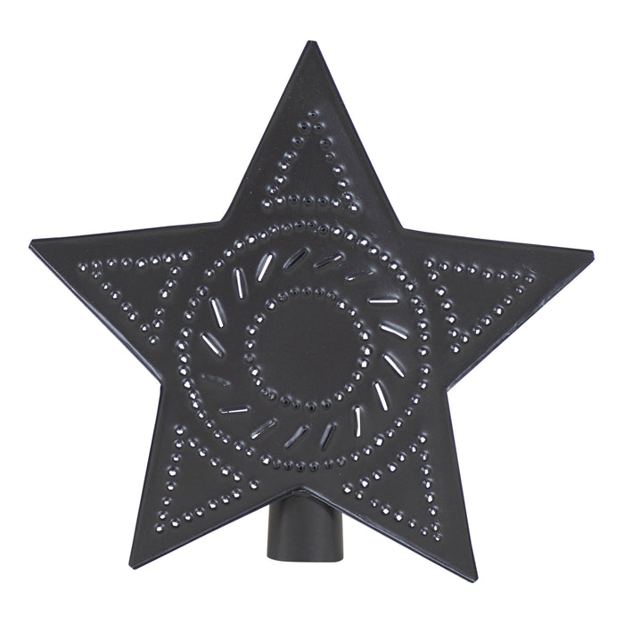 Smokey Black Punched Tin Star Tree Toppers — Set of 6