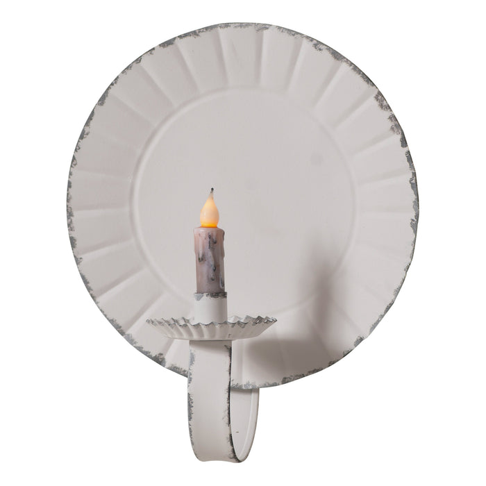 Large Round Candle Sconce in Rustic White