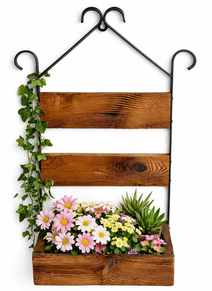 Wall HangerAMISH HANDMADE WALL MOUNT PLANTER STORAGE BOX – Iron & Mushroom Wood OrganizerSaving Shepherd