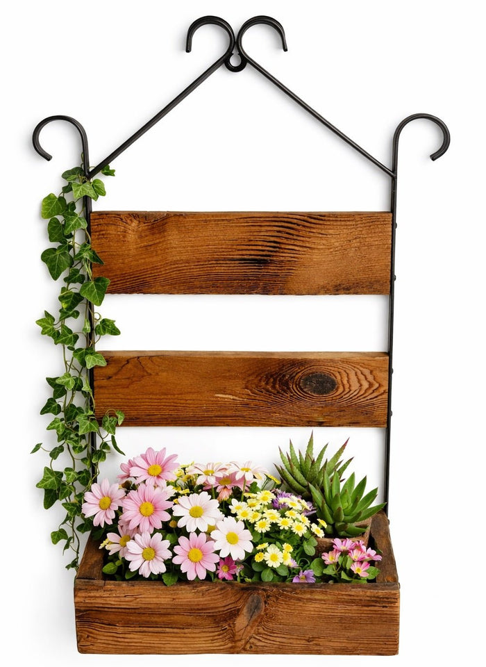 Wall HangerAMISH HANDMADE WALL MOUNT PLANTER STORAGE BOX – Iron & Mushroom Wood OrganizerSaving Shepherd
