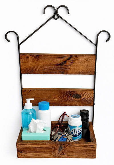 Wall HangerAMISH HANDMADE WALL MOUNT PLANTER STORAGE BOX – Iron & Mushroom Wood OrganizerSaving Shepherd