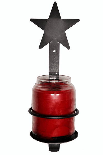 Wall SconceAMISH HAND FORGED STAR SCONCE – Rustic Black Wrought Iron Wall Jar Candle Holdersconcewall sconceSaving Shepherd