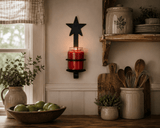 Wall SconceAMISH HAND FORGED STAR SCONCE – Rustic Black Wrought Iron Wall Jar Candle Holdersconcewall sconceSaving Shepherd