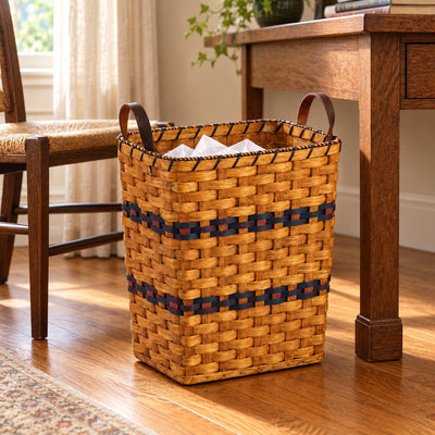 WastebasketLarge Waste Basket with Leather Handles | Amish HandwovenAmerican-HandcraftedAmish-HandwovenSaving Shepherd