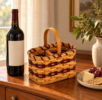 Wine Carrier BasketWood-Splint Wine and Cheese Gift Basket | Amish MadeAmerican-HandcraftedAmish-HandwovenSaving Shepherd