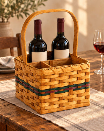 Wine Carrier BasketWood-Splint Wine Basket | Amish MadeAmerican-HandcraftedAmish-HandwovenSaving Shepherd