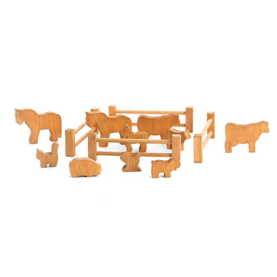 Wooden Farm ToysFarm Animals & Fence Set, 14 Pieces – Amish HandcraftedAmishchildrenSaving Shepherd