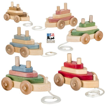 Wooden & Handcrafted ToysBOAT PULL TOY - Solid Wood with Stacking Hand - Eye Coordination BlocksboatchildrenSaving Shepherd