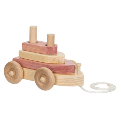 Wooden & Handcrafted ToysBOAT PULL TOY - Solid Wood with Stacking Hand - Eye Coordination BlocksboatchildrenSaving Shepherd