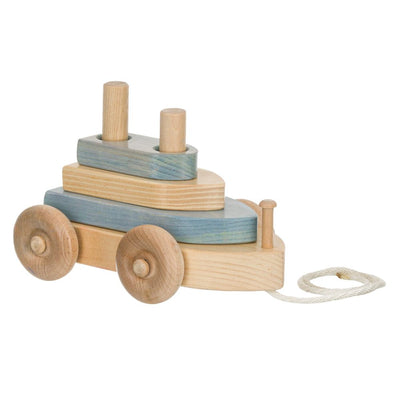Wooden & Handcrafted ToysBOAT PULL TOY - Solid Wood with Stacking Hand - Eye Coordination BlocksboatchildrenSaving Shepherd
