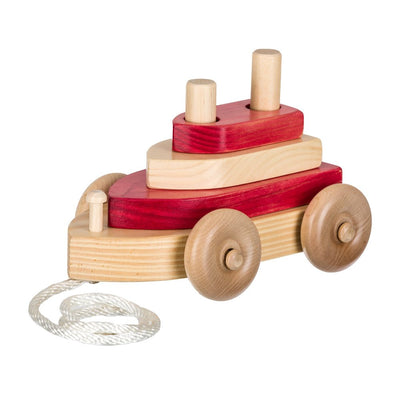 Wooden & Handcrafted ToysBOAT PULL TOY - Solid Wood with Stacking Hand - Eye Coordination BlocksboatchildrenSaving Shepherd