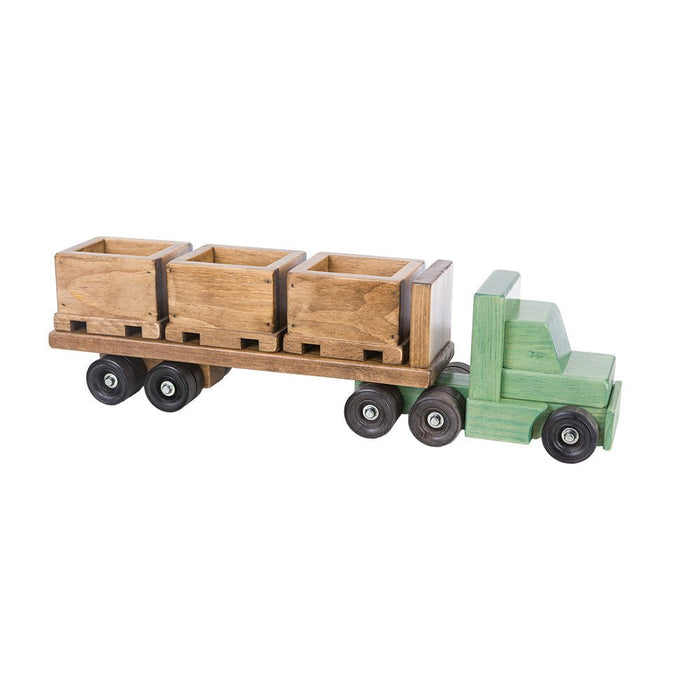 Wooden & Handcrafted ToysHANDMADE WOOD SKID TRUCK - Tractor Trailer with 3 Crates Pallets USAAmishchildrenSaving Shepherd