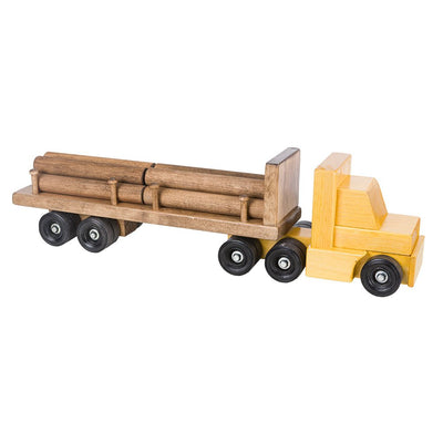 Wooden & Handcrafted ToysLarge LOGGING TRACTOR TRAILER TRUCK - Handmade Working Wood Toy with Log CargoAmishchildrenSaving Shepherd