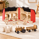 Wooden & Handcrafted ToysRed Wooden Folding Barn & Optional Farm Set – Amish MadeAmishbarnSaving Shepherd