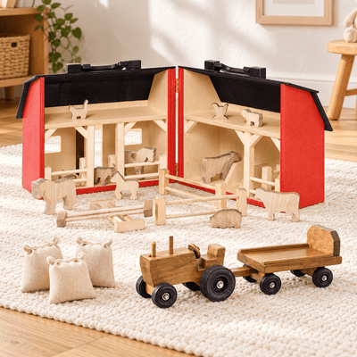 Wooden & Handcrafted ToysRed Wooden Folding Barn & Optional Farm Set – Amish MadeAmishbarnSaving Shepherd