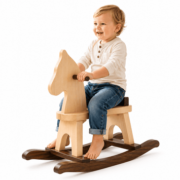 Wooden & Handcrafted ToysTODDLER ROCKING HORSE - Amish Handcrafted Wood Rocker Toy in WALNUT & NATURALchildchildrenSaving Shepherd