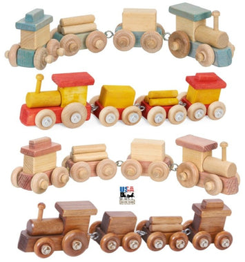Wooden & Handcrafted ToysTOY TRAIN - Engine 2 Cars and Caboose Handmade Wood Toy USAAmericaAmishSaving Shepherd