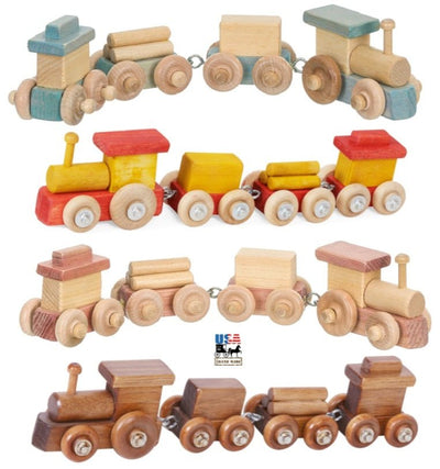 Wooden & Handcrafted ToysTOY TRAIN - Engine 2 Cars and Caboose Handmade Wood Toy USAAmericaAmishSaving Shepherd