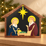 Troy Acres North Star Nativity wooden puzzle in a warm Christmas tabletop setting