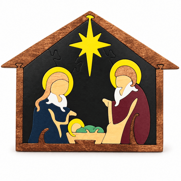 Troy Acres North Star Nativity wooden puzzle, complete product on white