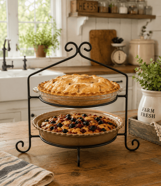 Wrought Iron2 Tier PIE PLATE STAND - Amish Hand Forged Wrought Iron Double Display Rackpie rackpie standSaving Shepherd