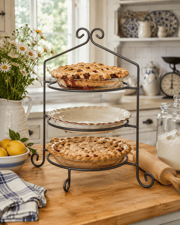 Wrought Iron3 WROUGHT IRON PIE RACK SET - Single Double & Triple Tier Metal Display Standspie rackpie standSaving Shepherd