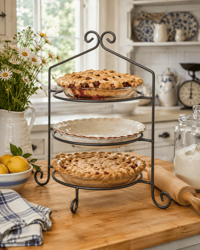 Wrought Iron3 WROUGHT IRON PIE RACK SET - Single Double & Triple Tier Metal Display Standspie rackpie standSaving Shepherd