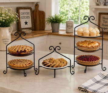 Wrought Iron3 WROUGHT IRON PIE RACK SET - Single Double & Triple Tier Metal Display Standspie rackpie standSaving Shepherd