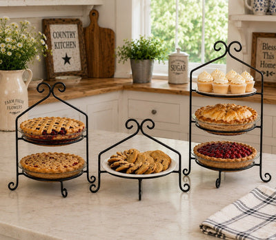 Wrought Iron3 WROUGHT IRON PIE RACK SET - Single Double & Triple Tier Metal Display Standspie rackpie standSaving Shepherd