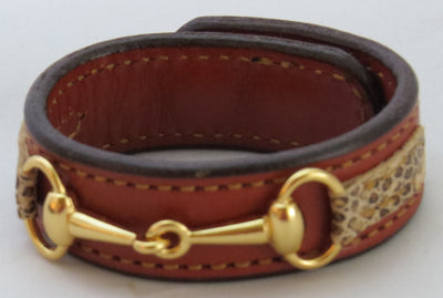 Handtooled LeatherFINE LEATHER HORSE BIT BRACELET Chestnut Faux Snakeskin Equestrian SnaffleAmerican MadeAmishSaving Shepherd