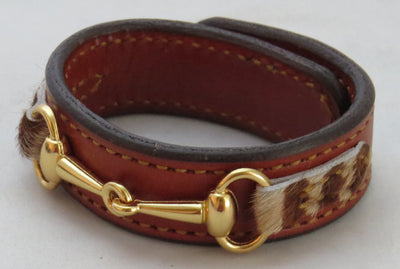 Handtooled LeatherFINE LEATHER HORSE BIT BRACELET Chestnut Faux Fur Equestrian SnaffleAmerican MadeAmishSaving Shepherd