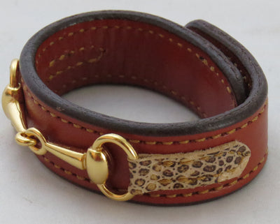 Handtooled LeatherFINE LEATHER HORSE BIT BRACELET Chestnut Faux Snakeskin Equestrian SnaffleAmerican MadeAmishSaving Shepherd