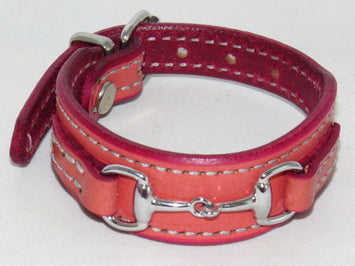 Handtooled LeatherFINE LEATHER HORSE BIT BRACELET PINK Silver Equestrian SnaffleAmerican MadeAmishSaving Shepherd