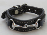 Handtooled LeatherLEATHER HORSE SNAFFLE BIT BRACELET Black & Navy Blue with Silver Equestrian Buckle HardwareAmishbarnSaving Shepherd