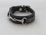 Handtooled LeatherLEATHER HORSE SNAFFLE BIT BRACELET Black & Navy Blue with Silver Equestrian Buckle HardwareAmishbarnSaving Shepherd