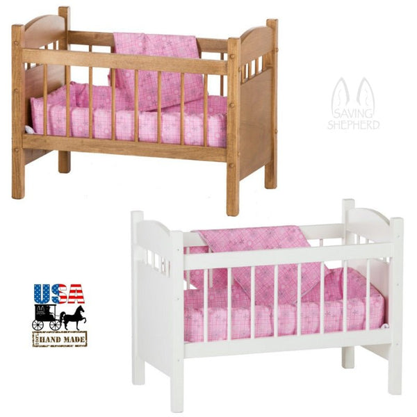 Doll FurnitureDELUXE DOLL CRIB with BEDDING - Amish Handmade Furniture for Dolls USAAmerican GirlAmishSaving Shepherd