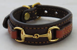 Handtooled LeatherLEATHER HORSE BIT BRACELET Bordeaux & Chestnut with Gold Snaffle Equestrian Buckle HardwareAmishbraceletSaving Shepherd