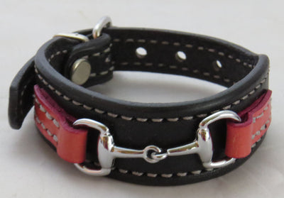 Handtooled LeatherFINE LEATHER HORSE BIT BRACELET Pink & Black Silver Equestrian SnaffleAmerican MadeAmishSaving Shepherd