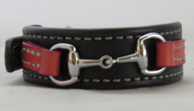 Handtooled LeatherFINE LEATHER HORSE BIT BRACELET Pink & Black Silver Equestrian SnaffleAmerican MadeAmishSaving Shepherd