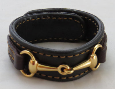 Handtooled LeatherFINE LEATHER HORSE BIT BRACELET Black & Brown Gold Equestrian SnaffleAmerican MadeAmishSaving Shepherd