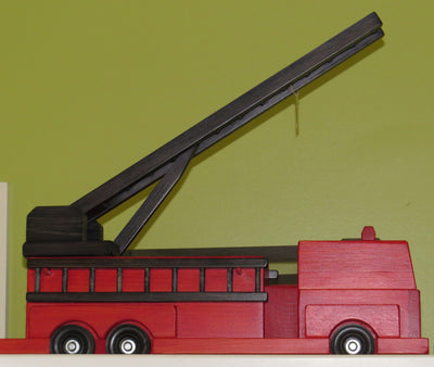 Wooden & Handcrafted ToysLARGE RED FIRE ENGINE - Handmade Working Ladder Rescue TruckAmishchildrenSaving Shepherd