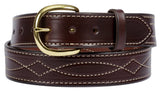 BIG & TALL FANCY STITCH LEATHER BELT - 1½" Wide Leather in 4 Colors