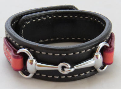 Handtooled LeatherFINE LEATHER HORSE BIT BRACELET Pink & Black Silver Equestrian SnaffleAmerican MadeAmishSaving Shepherd