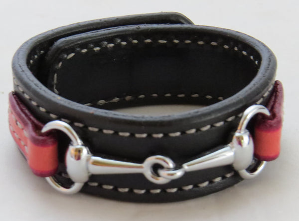 Handtooled LeatherFINE LEATHER HORSE BIT BRACELET Pink & Black Silver Equestrian SnaffleAmerican MadeAmishSaving Shepherd