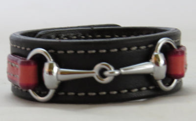 Handtooled LeatherFINE LEATHER HORSE BIT BRACELET Pink & Black Silver Equestrian SnaffleAmerican MadeAmishSaving Shepherd