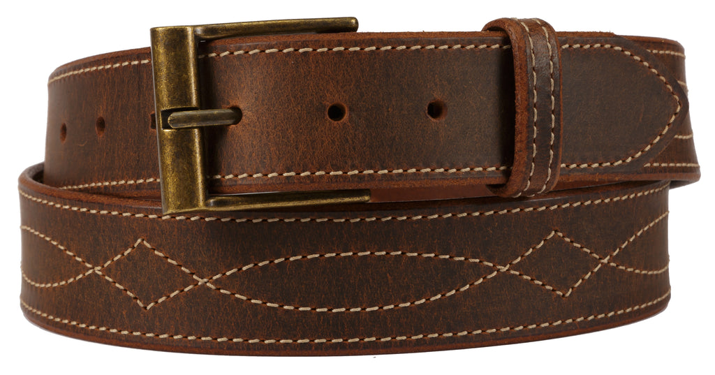 Leather Belt FANCY STITCH LEATHER BELT Wide Thick Leather Saving